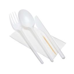 Набор 5/1 Эконом белый (300 шт/кор) Сост: Вилка, Ложка стол. Нож, зубоч. салфетка бел.
