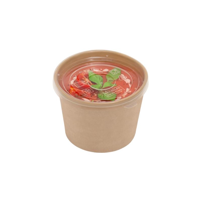 Супник бумажный 380 мл, крафт с супом и крышкой